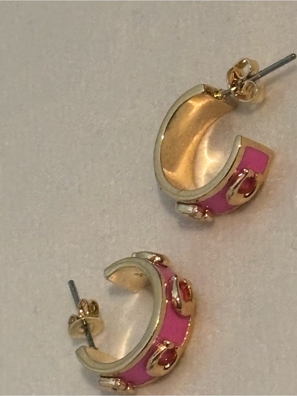Coach Pink Enamel Signature C Gold Tone Huggie Hoop Earrings NWT Display - Picture 7 of 10